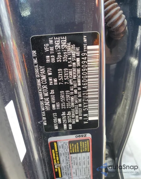 2013 Hyundai Santa Fe Sport from USA, damaged, VIN 5XYZU3LA6DG090949